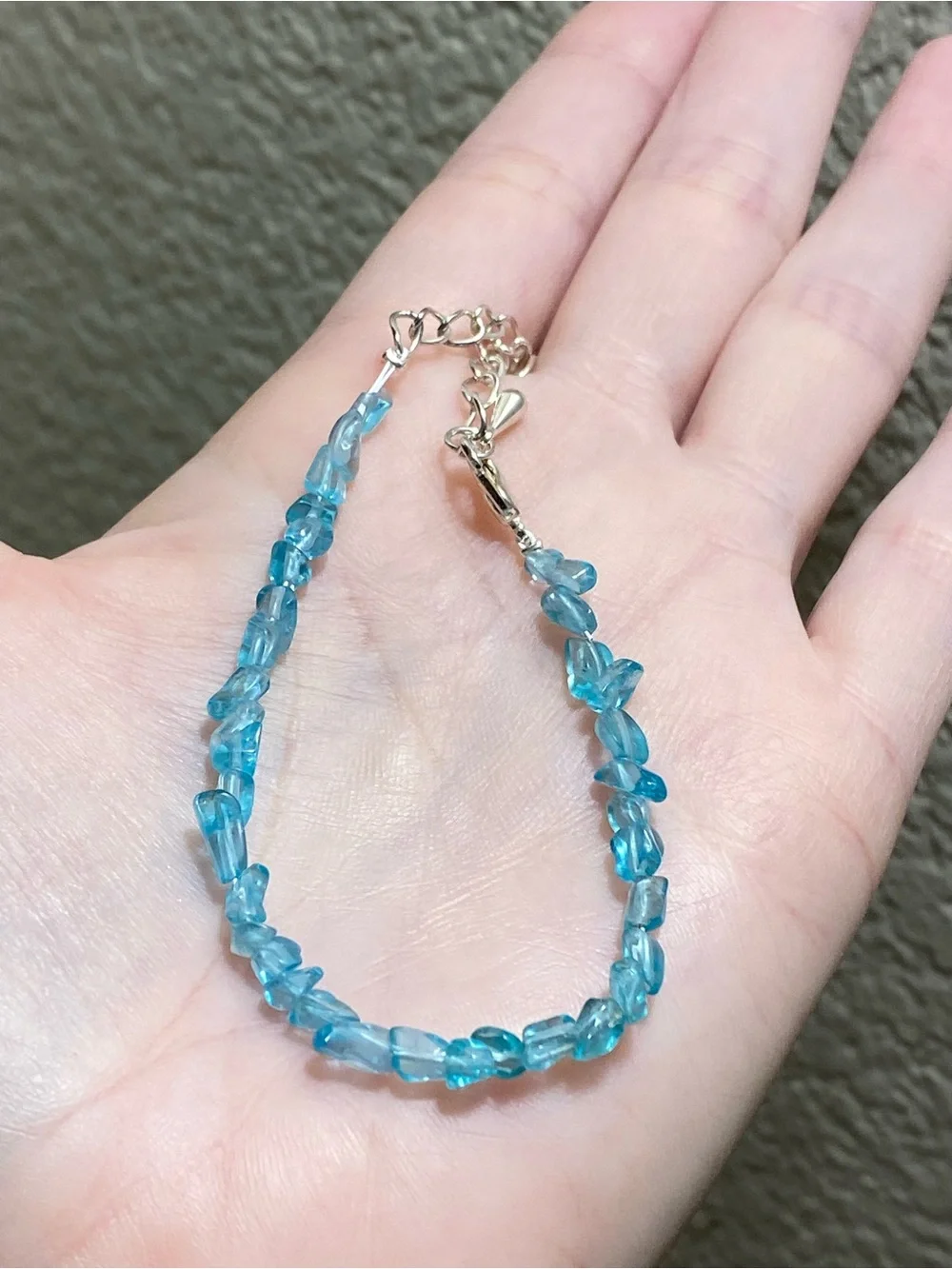 Natural Blue Apatite Chip - Adjustable Silver Bracelet